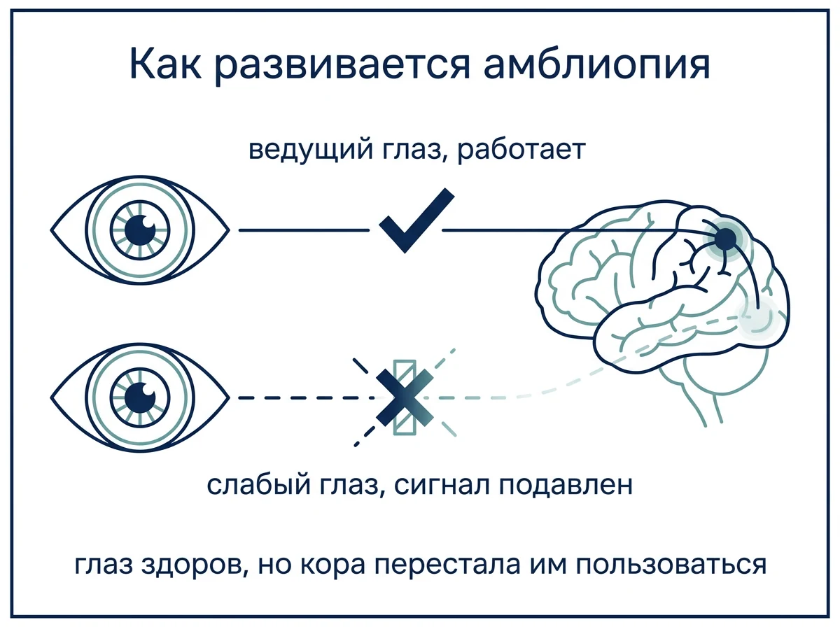 Как мозг подавляет изображение слабого глаза