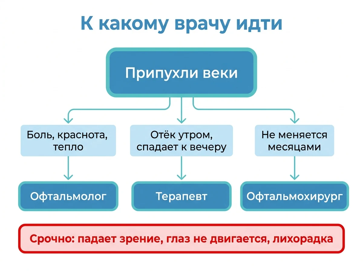 К какому врачу идти с мешками под глазами Схема выбора врача при припухших веках