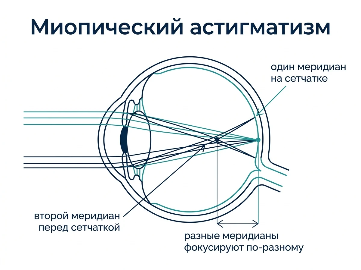 Миопический астигматизм на схеме Где фокусируется свет при миопическом астигматизме