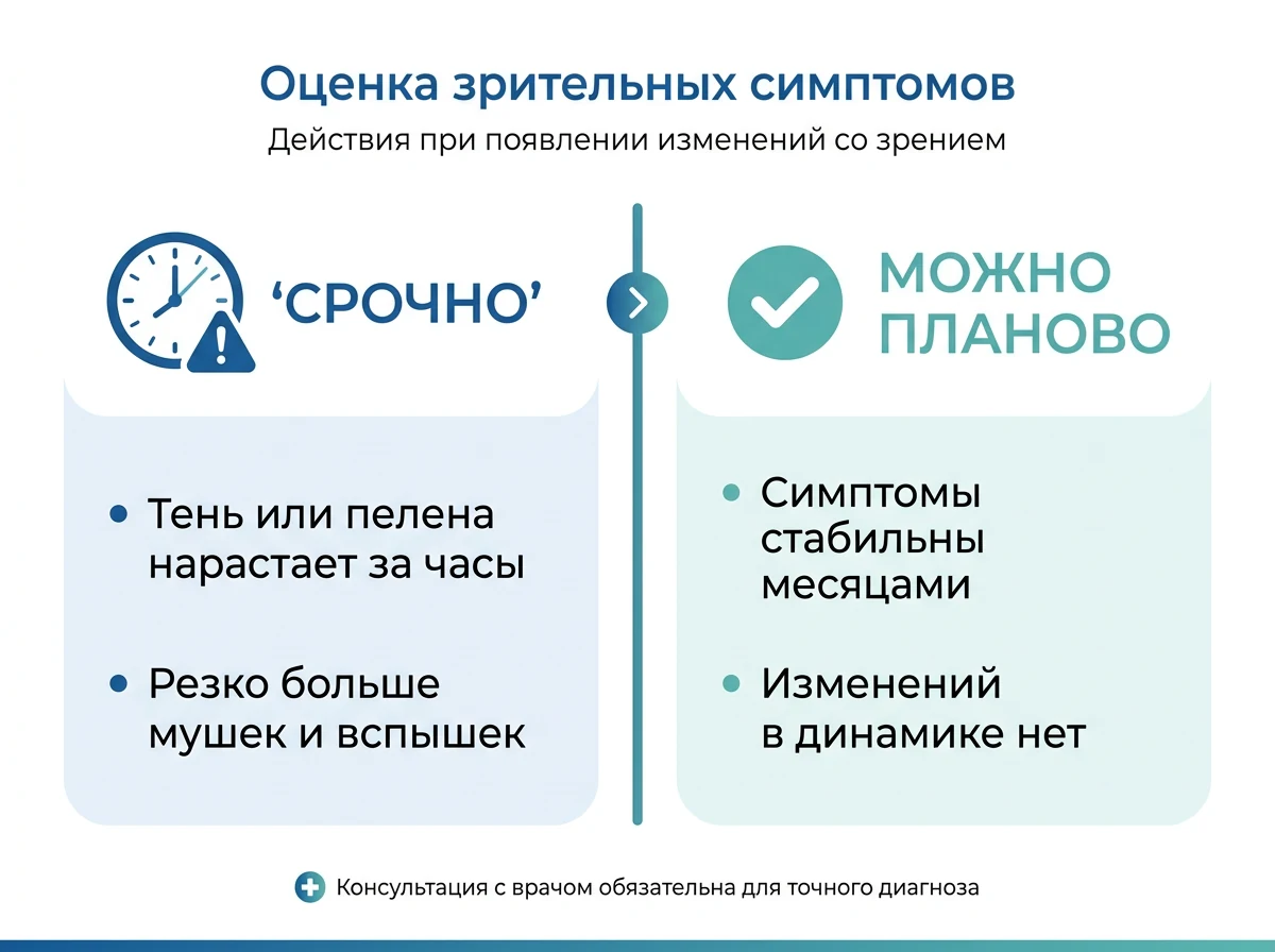 Схема срочно или планово при симптомах отслойки сетчатки