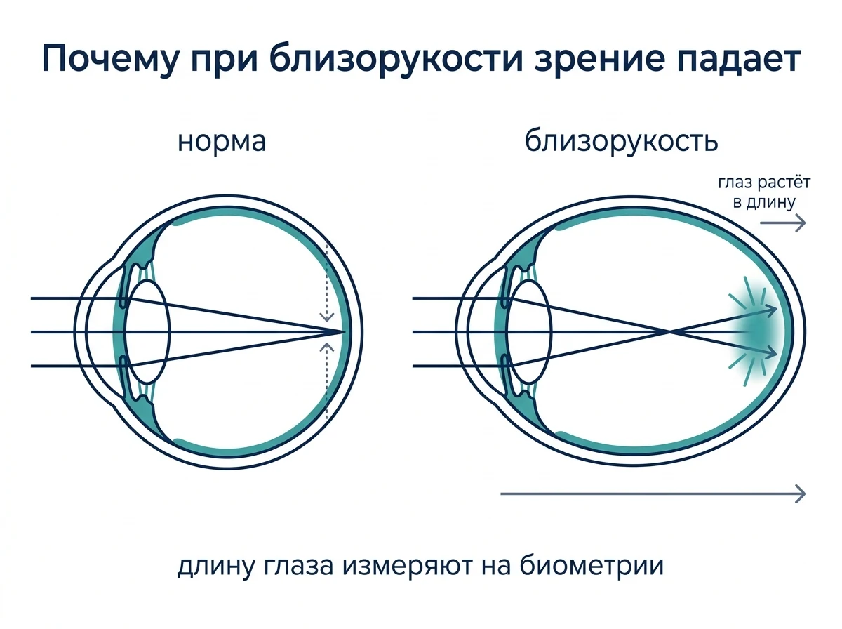 Как удлиняется глаз при близорукости