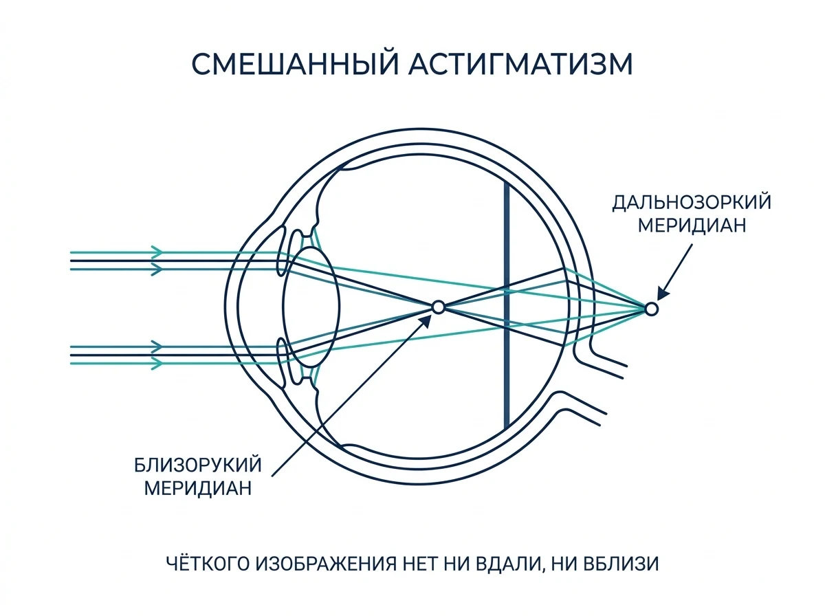 Два фокуса при смешанном астигматизме