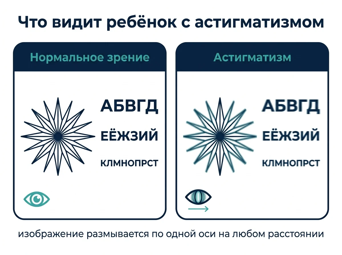 Сравнение нормального зрения и зрения при астигматизме