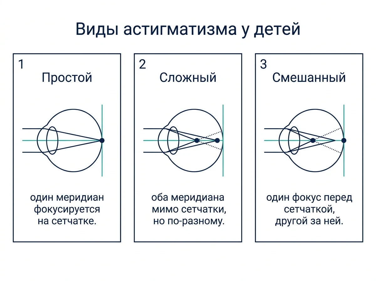 Простой, сложный и смешанный астигматизм на схеме глаза