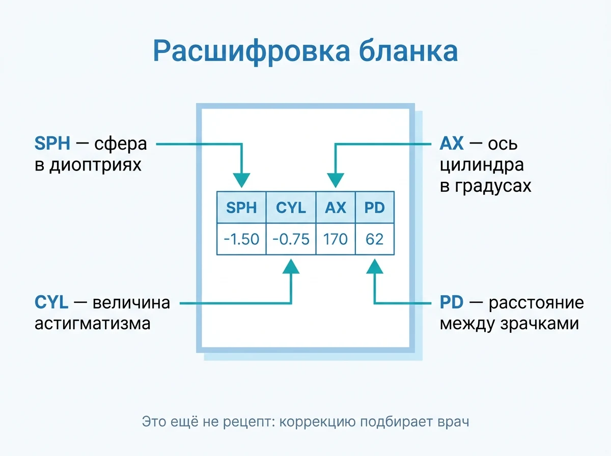 Что означают SPH, CYL, AX и PD Расшифровка бланка авторефрактометра