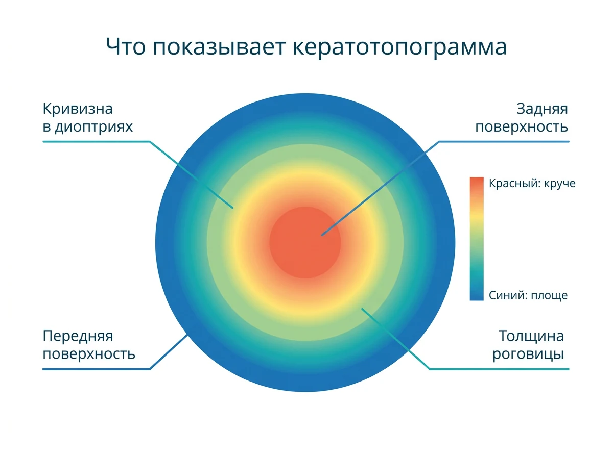 Схема цветной карты кривизны роговицы