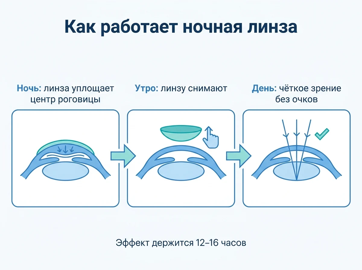 Схема действия ортокератологической линзы