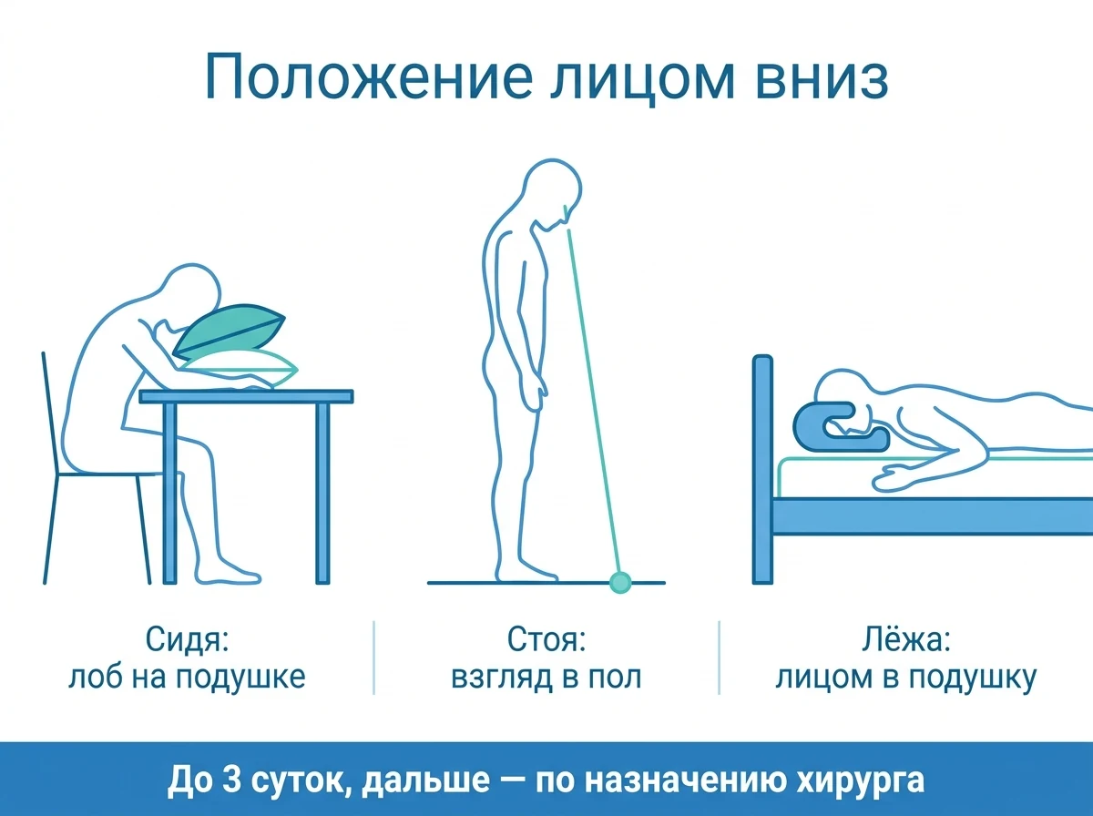 Схема положения лицом вниз после витрэктомии
