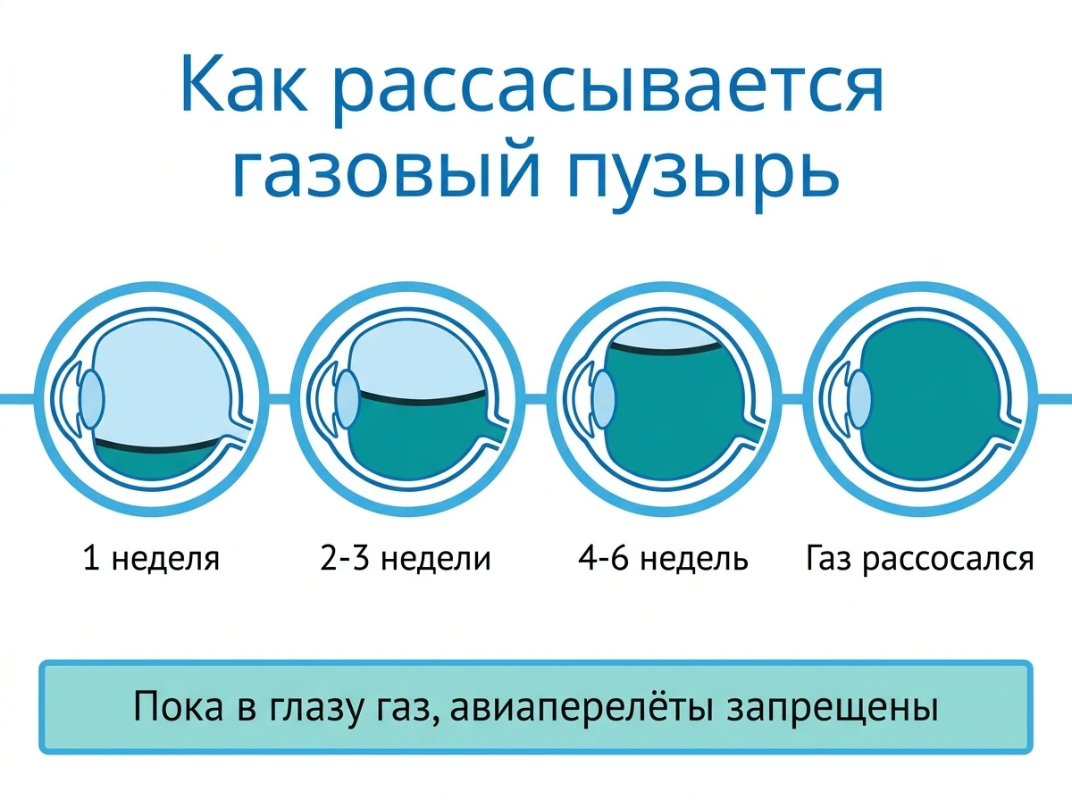 Схема рассасывания газового пузыря по неделям