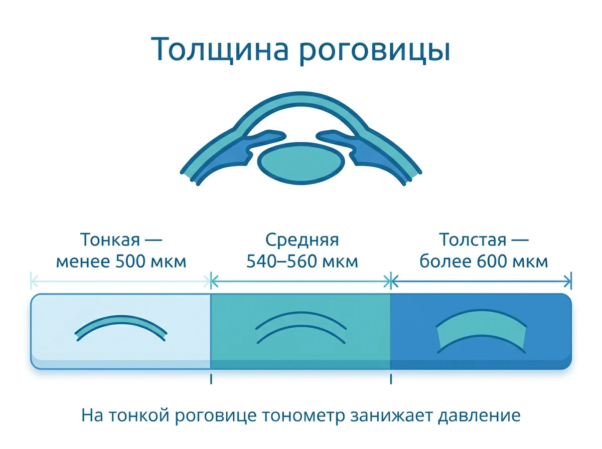 Норма толщины роговицы и поправка давления