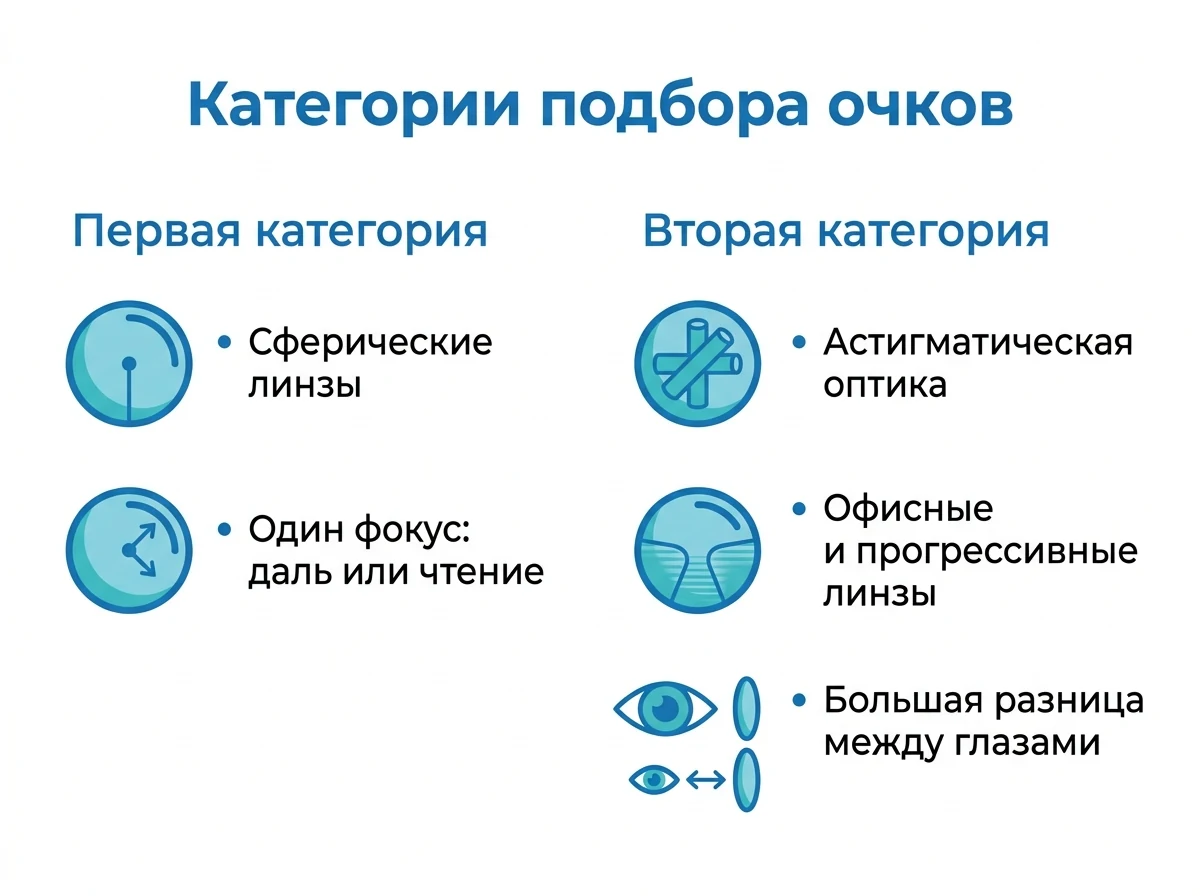 Категории сложности подбора очков