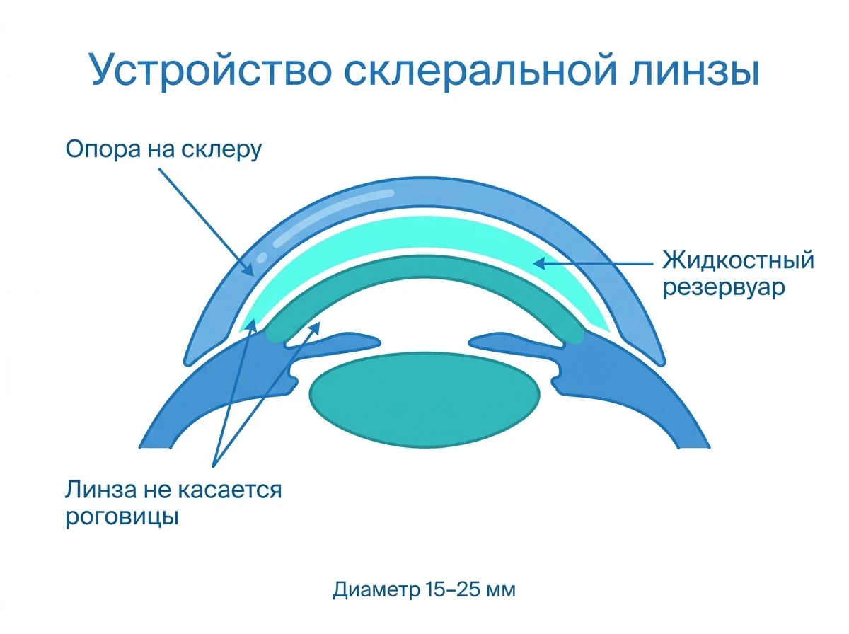 Устройство склеральной линзы в разрезе