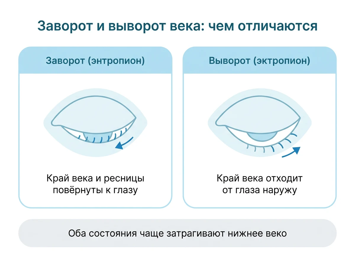 Схема заворота и выворота нижнего века